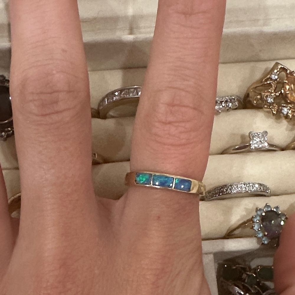 14k solid yellow  Gold and Blue Opal Ring